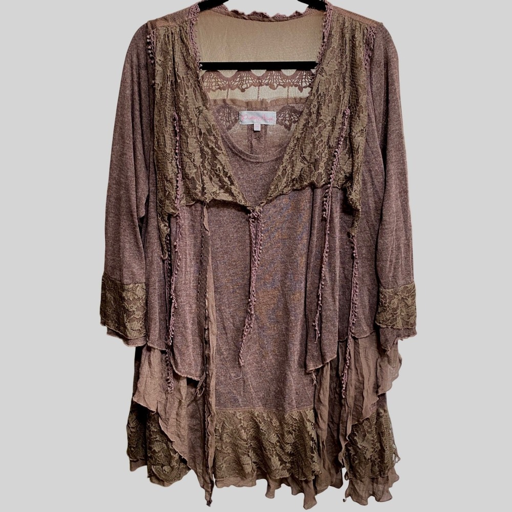 Pretty Angel Romantic Lace Linen Blend Layered Fairy Top Soft Mauve 3XL Boho